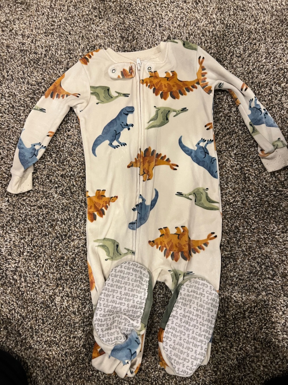 Carter's Cream Dino Print Footed One-Piece